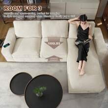COOSLEEP 99" L-Shape Convertible Sectional Couches Sofas With 190L Storage Chaise,Chenilee Upholstered Sofas With Removable Cushion And Detachable Cover,USB And Type-C Charging For Living Room - 米色 - 查看 5