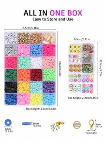 2540入組手鍊製作工具套裝,包含聚合物粘土工具、串珠材料、平面圓形聚合物粘土圓片、黑色熔岩石串珠,適用於diy項目及類似生日、感恩節、聖誕節、新年禮物等節日活動。 - 彩色 - 查看 2