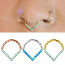 1個水滴蛋白石316L不鏽鋼鉸鏈鼻環，16G圓環環形穿刺珠寶 - 金黃色 - 查看 1
