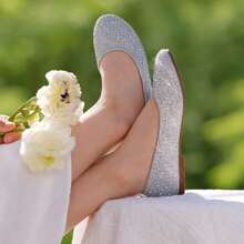 Girls Rhinestone Studded Slip On Ballet Casual Flats Dress Shoes Slip On Ballerina Flats Toddler/ Little Girl) - 銀色 - 查看 5