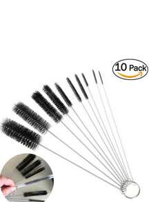 10pcs/Set Cleaning Brush Kit, Including Nylon Strip Brush And Stainless Steel Brush - Black - View 3
