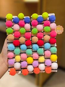 60 条装 可爱彩色 Pom Pom 发带，不伤发质，适合女孩 - 彩色 - 查看 3