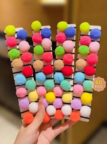 60 条装 可爱彩色 Pom Pom 发带，不伤发质，适合女孩 - 彩色 - 查看 6