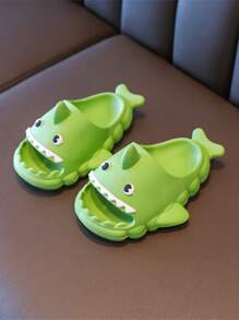 儿童带孔鲨鱼拖鞋新款夏季卡通防滑软底室内家居鞋适合幼儿男童女童 - 綠色 - 查看 2