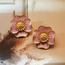 2入組復古紫花耳環 - 紫色 - 查看 3