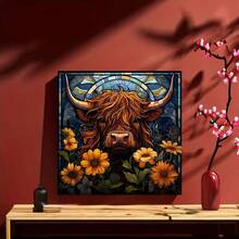 1套5d鑽石繪畫套件,有牛和向日葵設計,適合初學者,動物馬賽克十字繡diy藝術禮品,適用於家居裝飾（7.87in*7.87in） - 彩色 - 查看 4