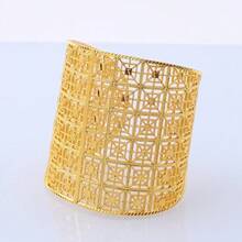 Women's French Chain Cuff Bracelet, Gold-Colored Moroccan Bangle, Jewelry For Arab & African Weddings - Camel - View 3
