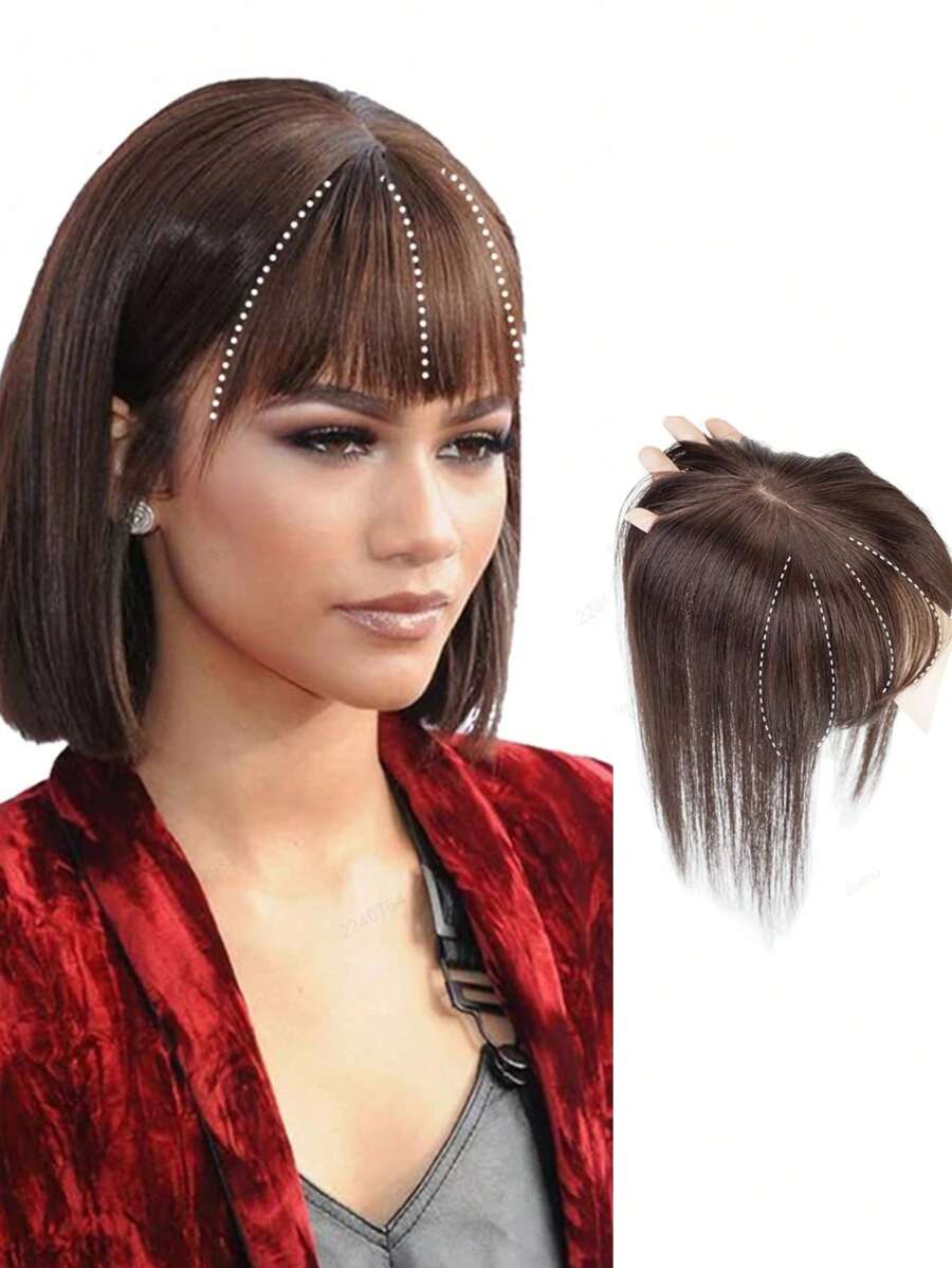 Synthetic Hair Fake Fringe Clip In  Cover White Hair Natural Invisible Front Neat  Extensions For Women Wig Hairpiece - Light Brown - View 1