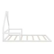 Full Size Wood Floor Bed With House-Shaped Headboard, White - White - View 7