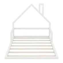 Full Size Wood Floor Bed With House-Shaped Headboard, White - White - View 5