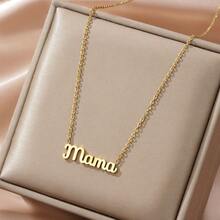 1件金色不銹鋼媽媽字母鍍金項鍊,流行簡約時尚百搭女士街頭日常通勤派對珠寶飾品 - 金黃色 - 查看 1