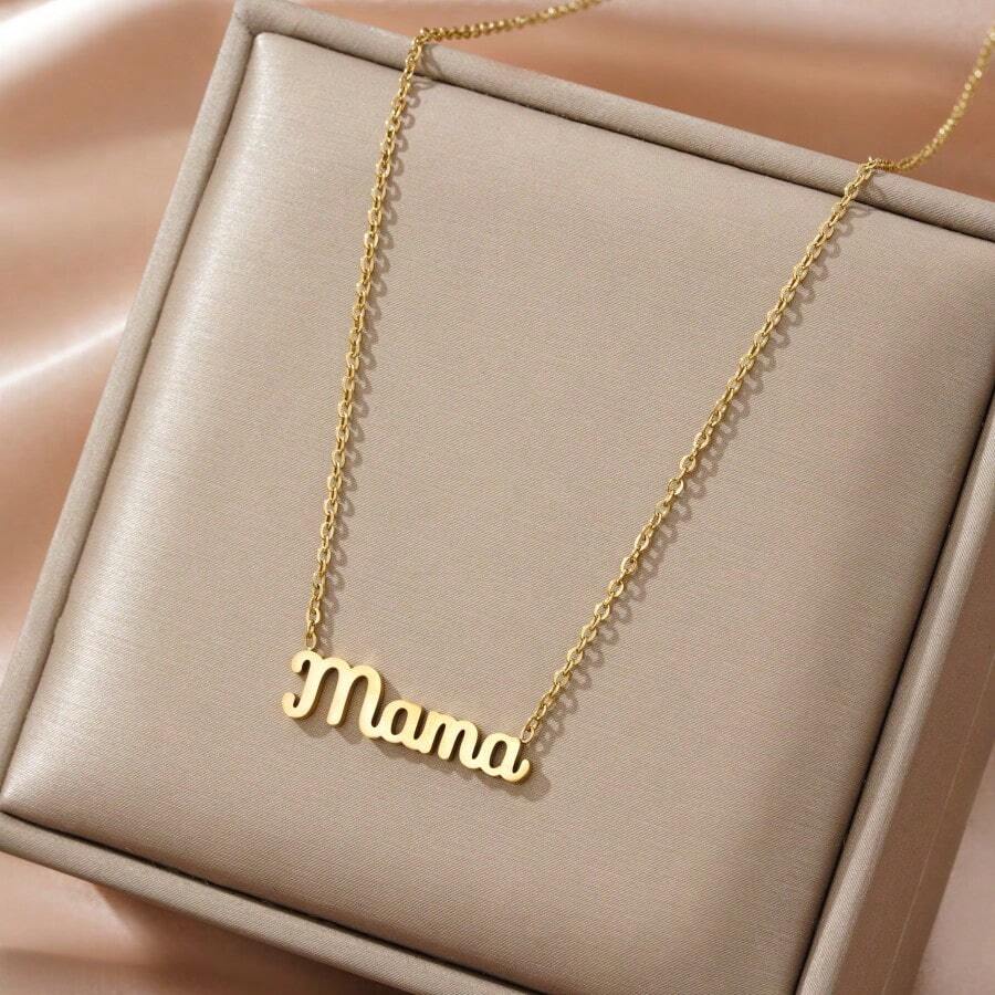 1件金色不銹鋼媽媽字母鍍金項鍊,流行簡約時尚百搭女士街頭日常通勤派對珠寶飾品 - 金黃色 - 查看 1
