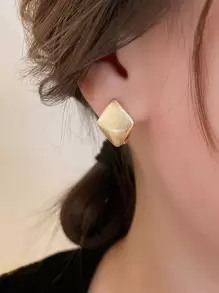 1pair Fashionable Sterling Silver Argyle Decor Hoop Earrings For Women For Birthday Gift - Gold - View 1