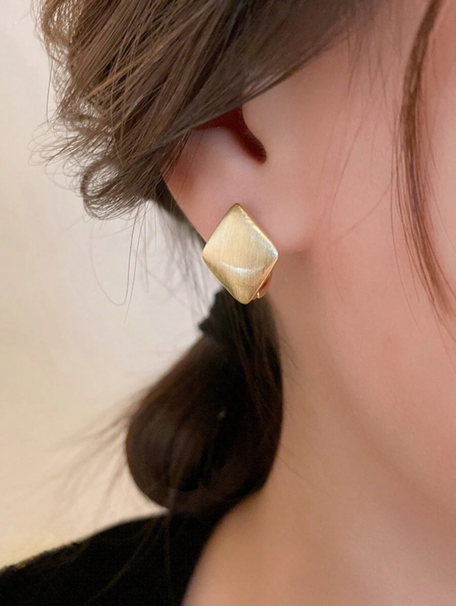 1pair Fashionable Sterling Silver Argyle Decor Hoop Earrings For Women For Birthday Gift - Gold - View 1