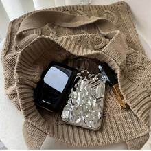 Vacation Style Knitted Large Capacity Tote Bag With Shoulder Strap - Camel - View 4