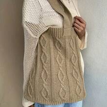 Vacation Style Knitted Large Capacity Tote Bag With Shoulder Strap - Camel - View 1