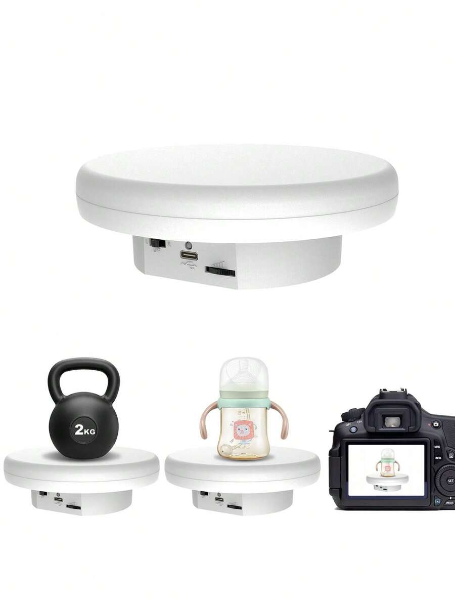 6.3 Inch/16cm Electric Turntable, Suitable For 360° Panoramic Photography, Load Capacity 4.4 Lbs/2kg, 360° Adjustable Rotating Base, Applicable For Photography, Jewelry, 3D Models, Watches, Battery/USB Powered, Electric Turntable