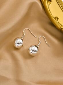 1pair Metallic Retro Stylish Simple Design Glass Ball Dangle Earrings, Perfect For Women's Daily Wear - Silver Ball - View 7