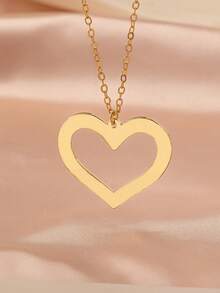 1 件简约镂空心形吊坠项链，时尚精致的女士珠宝，情人节礼物 - 金黃色 - 查看 3
