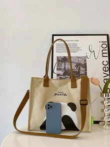1 Pieza Bolsa De Mano Con Cremallera Sencilla Y Elegante De Color Sólido Con Compartimento Único De Tela De Nylon Y Gran Capacidad, Adecuada Para Uso Diario De Mujeres Como El Trabajo O Las Compras - Caqui - Ver 4