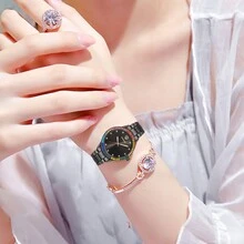 女士時尚奢華簡約防水石英手錶 - 黑色 - 查看 2