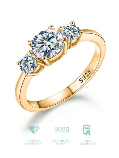 ESBERRY 1st 1.6CT Gorgeous S925 Sterling Silver Moissanite Rhinestone Förlovningsbröllopsband Eternity Ring Promise Ring Trippel diamantring Modepresent för kvinnor