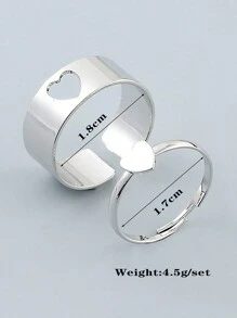 1pair Vintage Open Adjustable Butterfly & Heart Shaped Ring Set For Valentine'S Day And Daily Use - Silver - View 4