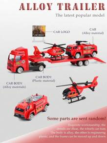 NEUSNEY 1 Set Of Inertial Trailer Truck Toy For Children, 1:64 Alloy Construction Vehicle Excavator Rolling Compactor Fire Rescue Helicopter, Plastic 4 Pieces Scene Simulation Parent-Child Interaction Christmas Gift For Boys And Girls,Toys For Boys,Boys Toys,Boy Toys,Boys Toys,Boy Toys,Fire Truck,Back To School