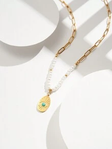 1 件女士珍珠项链恶魔之眼礼物纯银正品白色人造珍珠吊坠项链 - 送给妈妈妻子女友她的圣诞节礼物，周年纪念生日精美珠宝 - 彩色 - 查看 8