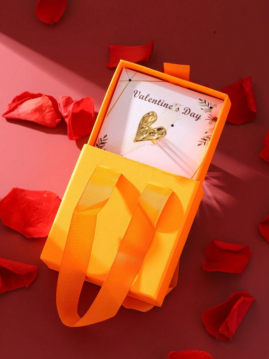 1入金色不銹鋼心形開放式戒指,獨特、創意、誇張設計,女士/女孩/女友禮物,附贈精美禮盒 - 金色 - 查看 1