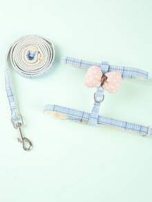 1set Pet Chest And Back Leash, With Anti-Escape Function, Cat Traction Rope - Blue - View 1