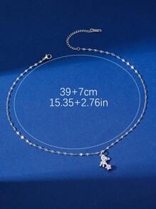 1pc European & American Style Classic Three Color Options Copper Teddy Bear Pendant With Stainless Steel Chain Necklace, Suitable For Women's Daily Wear - Pink - View 5