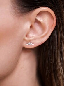 1 对女士方晶锆石耳钉 S925 纯银精致女士珠宝礼物派对礼物 - 幾何花形耳環 - 查看 6