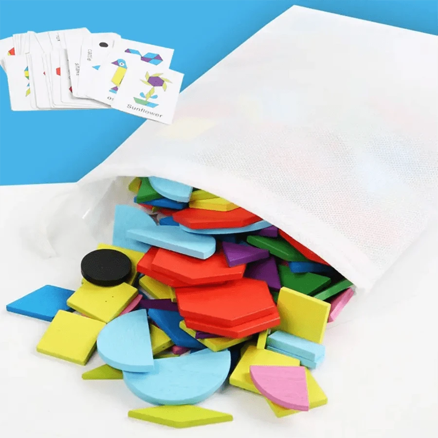 210pcs Wooden 3d Puzzle - Geometric Tangram Puzzle - Montessori ...