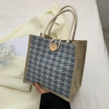 带坚固手柄的粗麻布手提袋、可重复使用的婚礼礼品袋、日常用品、迷你手提包、拉链帆布包、便携式双手柄手提包、午餐礼品袋、沙滩包、带手柄纽扣的单肩手提包（纽扣的颜色和缝纫方法是随机的） - 彩色 - 查看 14