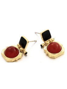 1顆新年紅色復古風格耳環,女性時尚百搭 - 金黃色 - 查看 4