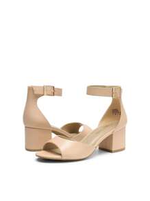 Women Low Heel Pump Sandals Ankle Strap Open Toe Dress Shoes Chunkly Block Heeled Sandals, For Daily, Party, Vacation - Apricot - View 5
