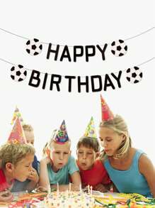 1pc Happy Birthday Football Theme Party Background Decoration Banner - Black and White - View 4