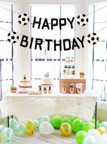 1pc Happy Birthday Football Theme Party Background Decoration Banner - Black and White - View 1