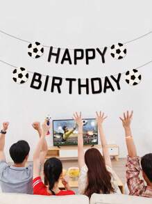 1pc Happy Birthday Football Theme Party Background Decoration Banner - Black and White - View 3