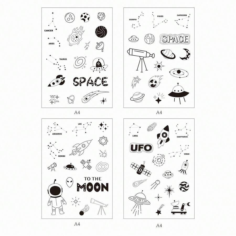 1set/4pcs Nonwoven Water Soluble Embroidery Helper, Universe Theme Design, For Assisting Embroidery On Clothes Or Daily Items - Cosmic Theme - View 1