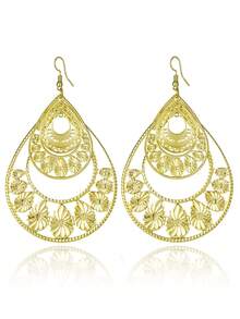 Dangle Earrings With Moving Heart Design, Elegant Long Fashion Earrings For Women, Exaggerated Metal Pendant, Charming Jewelry Gift - Hollow Water Drop - View 35