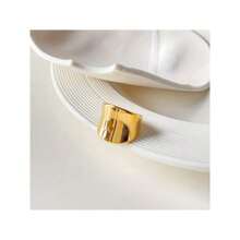 1 件復古戒指幾何設計拋光錶面適合男士和女士搭配日常服裝派對配件 - 金色 - 查看 2