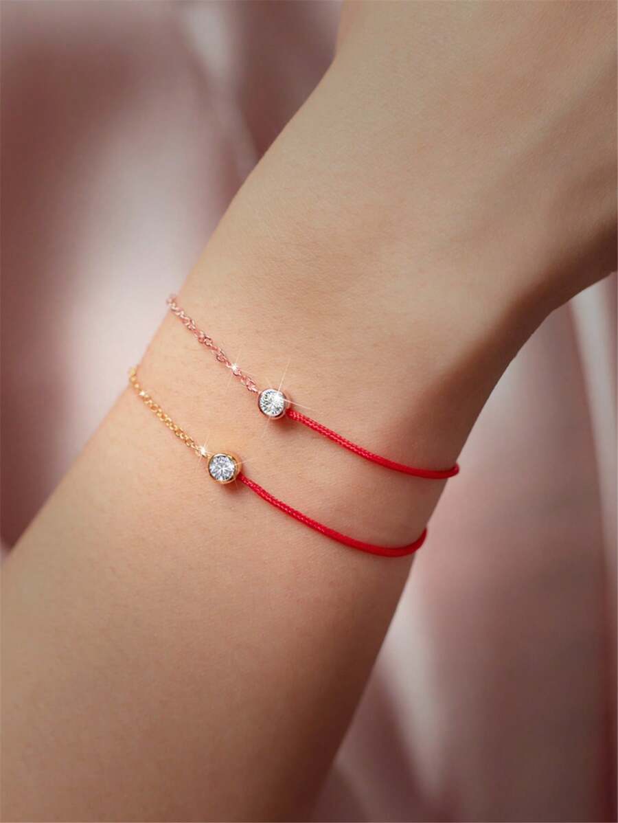 1 件个性化奢华 S925 纯银和红绳手链，女士礼物配饰 - 銀色 - 查看 1