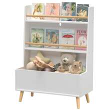Kids Bookshelf, Wooden Bookcase, Toy Storage Cabinet Organizer, 2-Tiers Book Organizer With Storage Bin