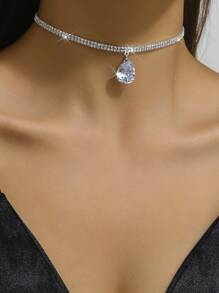 1pc Valentine's Day Heart Shaped Rhinestone Inlaid Y2k Party Necklace Suitable For Parties And Festivals - White - View 1