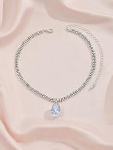 1pc Valentine's Day Heart Shaped Rhinestone Inlaid Y2k Party Necklace Suitable For Parties And Festivals - White - View 2