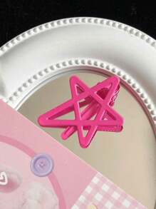 1入粉色彩色星型扣髮夾,易用五角星髮夾,適合兒童和少女日常使用 - 玫紅色 - 查看 1