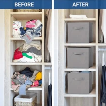 2pcs Non-Woven Fabric Foldable Clothes Storage Box, 2pcs Book & Toy Storage Box, 2pcs Storage Box - Grey - View 7