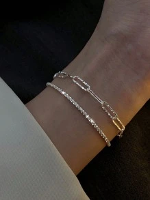 6pcs/Set Simple Heart Chain & Rhinestone Decor Bracelet Set For Women, Holiday, Date, Valentine's Day Gift Valentines